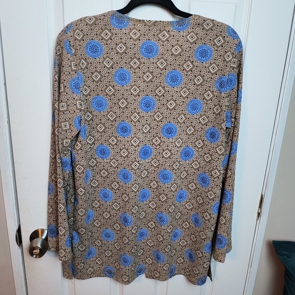 DIANE VON FURSTENBERG TAN BLUE 1 BUTTON JACKET TOP M Modest boho - Picture 6 of 7